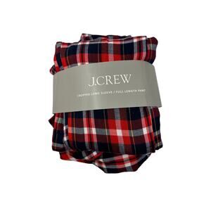 J. Crew Pajama Set Women's Size Large Cropped Flannel Long Sleeve Red Blue NEW